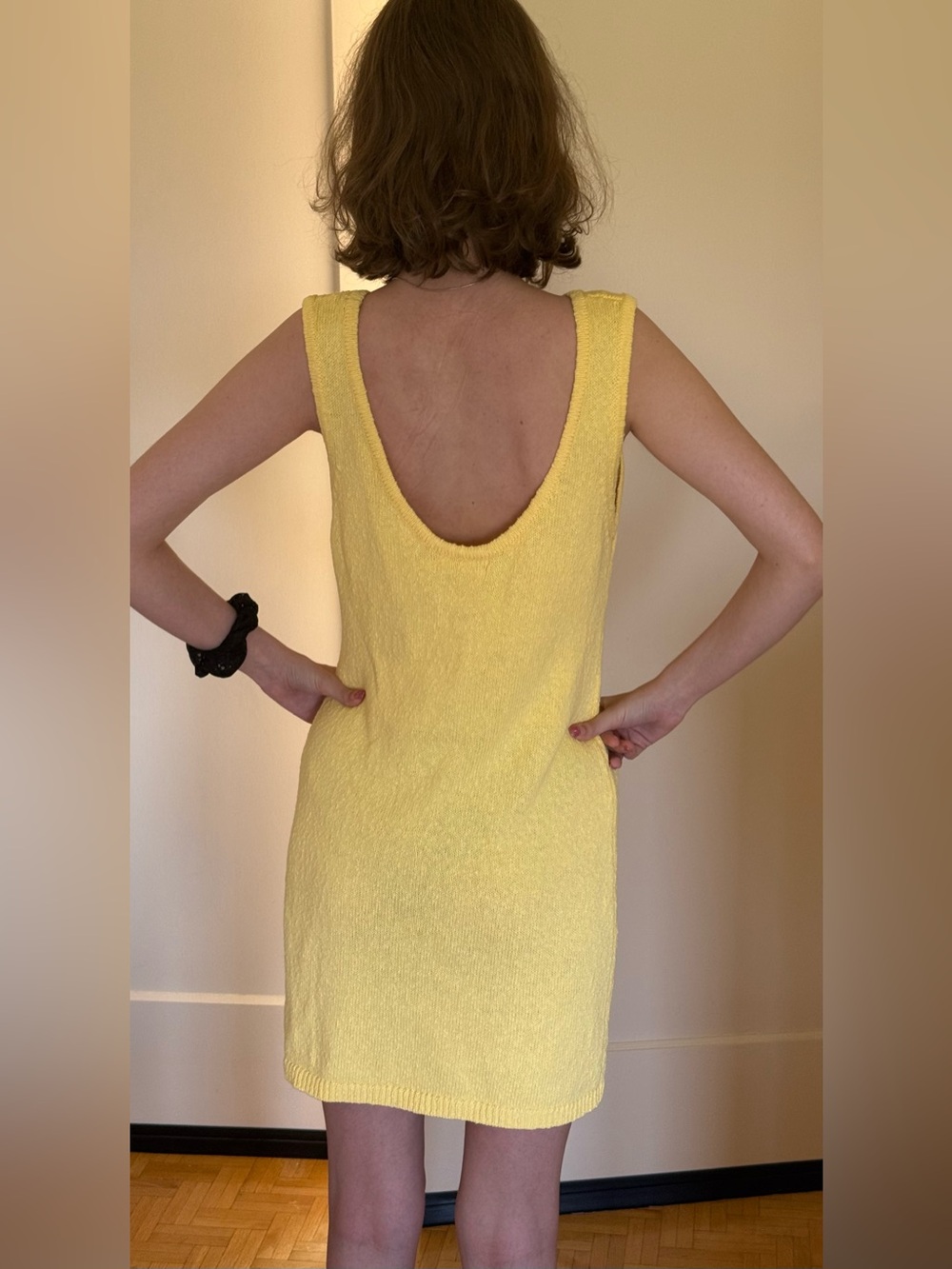 Yellow Sleeveless Scoop-Back Knit Mini Dress, size Medium ( XS,Small, Medium)